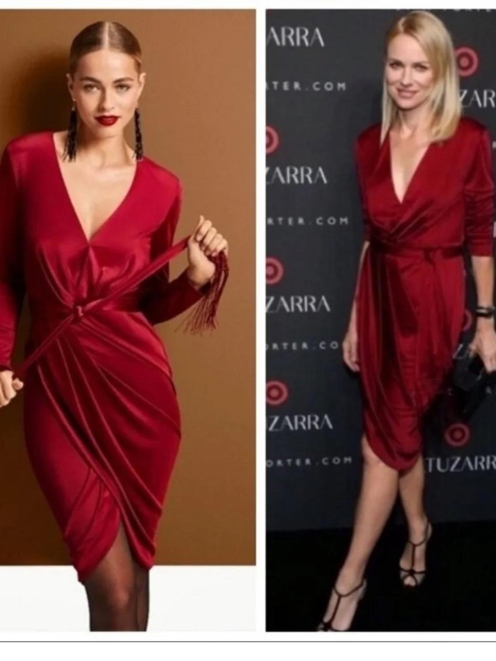 Altuzarra for Target Red Satin Faux Midi Wrap Dress Fringe w/ Tassel Belt 6